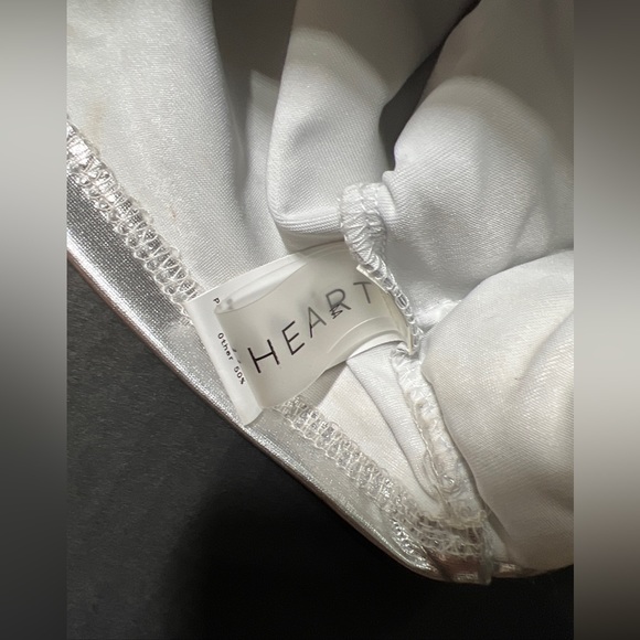 Half Heart Silver Metallic Shiny Vest Skirt Set Padded Qulited Puffer Womens S - Picture 5 of 15